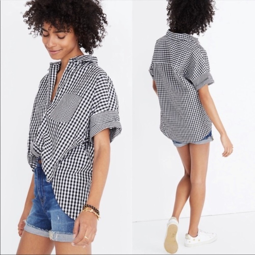 Madewell Black Gingham-Play Button-Down Shirt Size XS